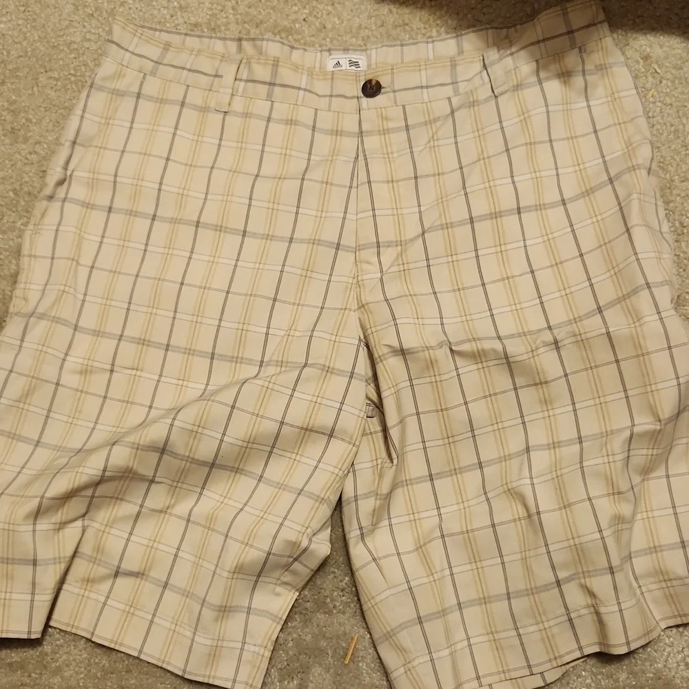 Adidas Shorts Mens Size 36 Golf Plaid Bermuda Tan